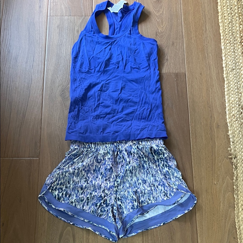 Athleta Seamless Momentum Tank and High Rise Mesh Racer Run Shorts